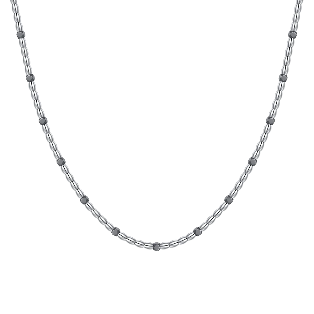 COLLANA UOMO IN ACCIAIO CON ELEMENTI IN EMATITE NERA