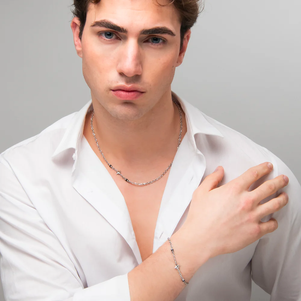 COLLANA UOMO IN ACCIAIO CON ELEMENTI IN EMATITE NERA - Image 4