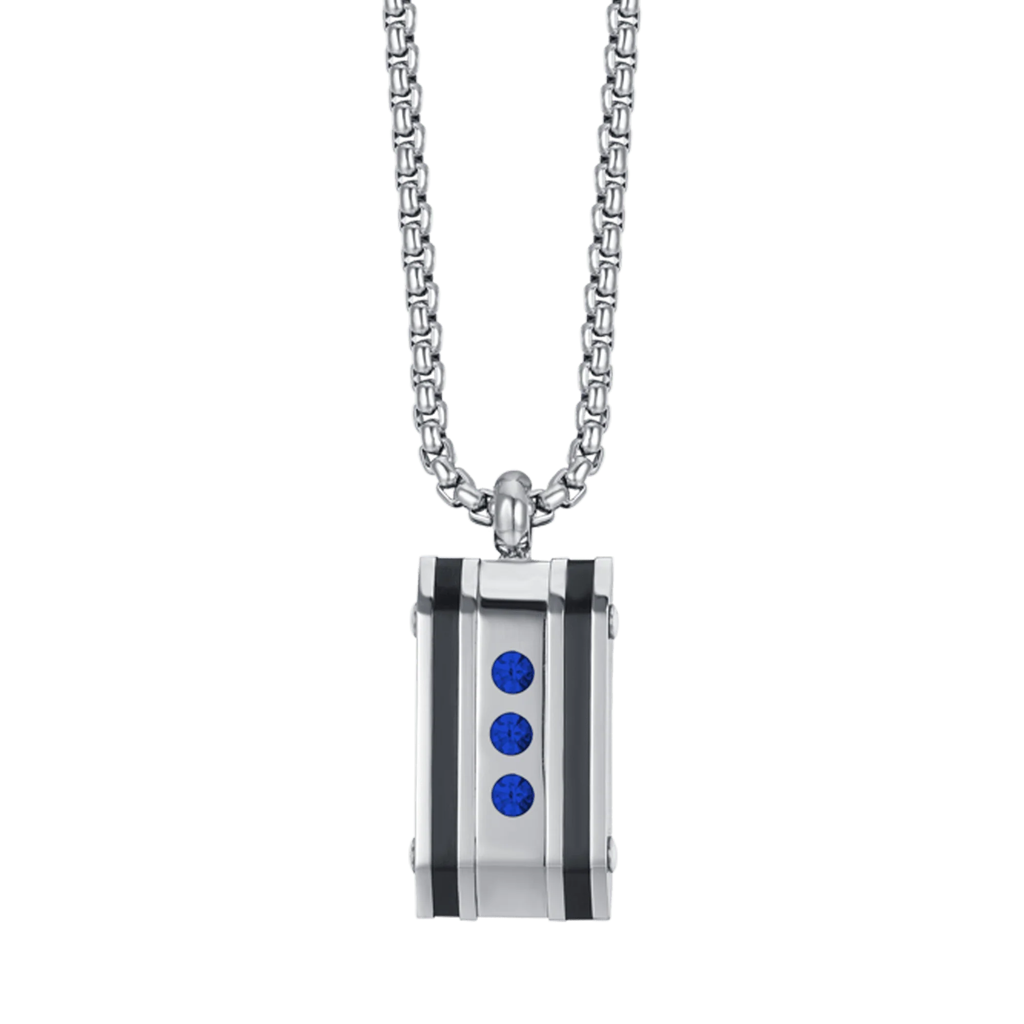 COLLANA UOMO IN ACCIAIO CON PIASTRA CON CRISTALLI BLU - Image 4