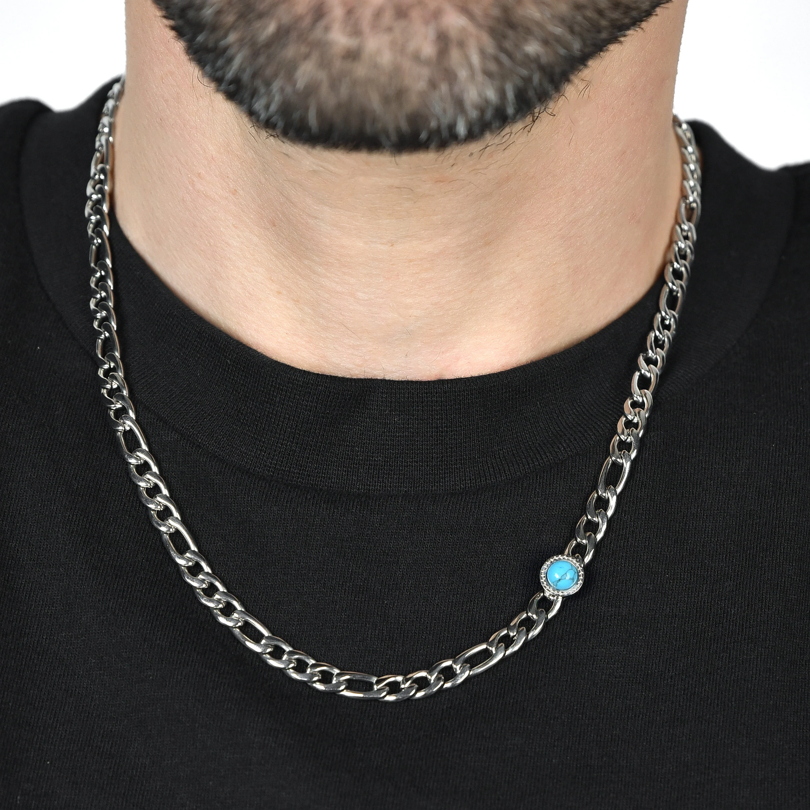 COLLANA UOMO IN ACCIAIO CON PIETRA TURCHESE - Image 2