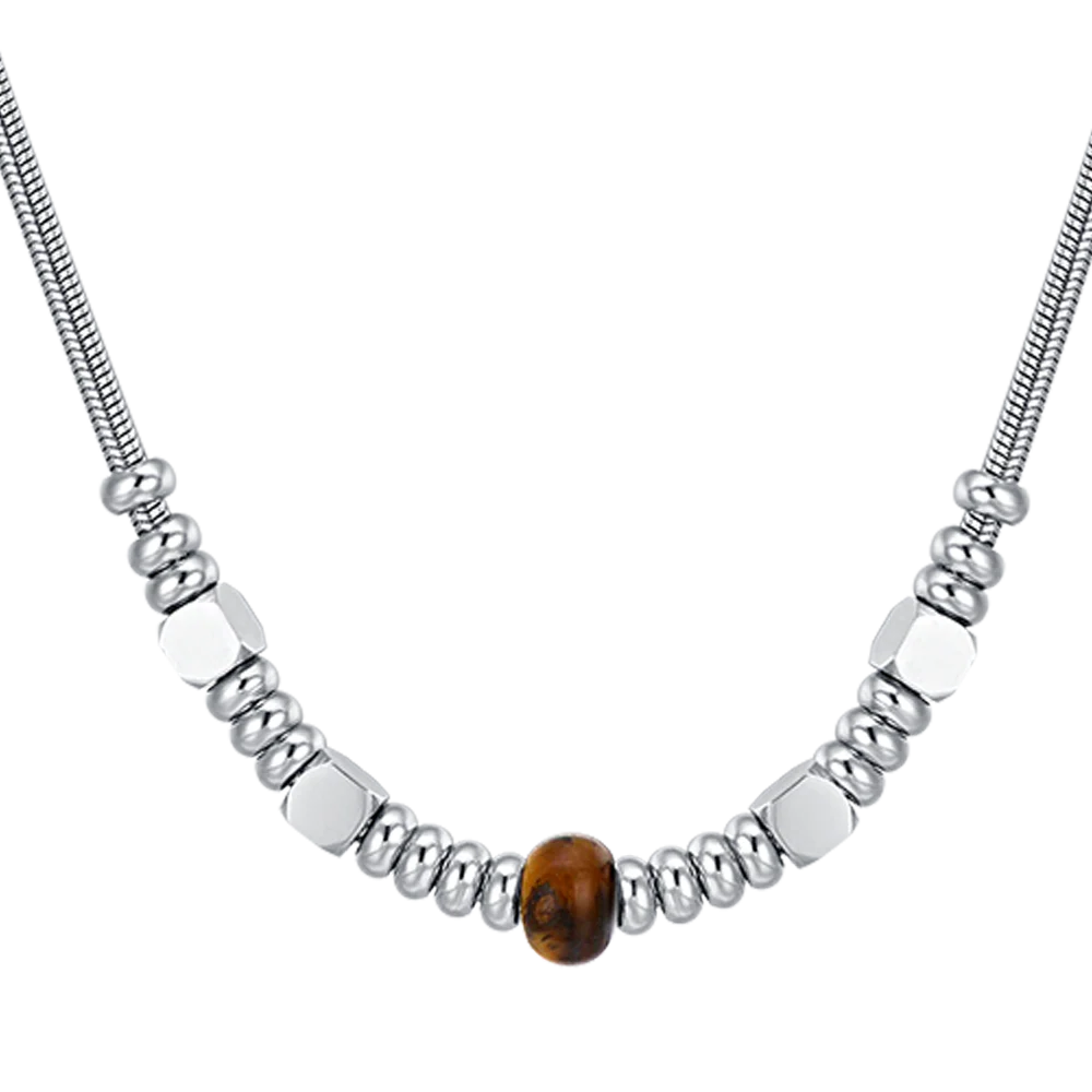 COLLANA UOMO IN ACCIAIO CON PIETRE OCCHIO DI TIGRE - Image 4