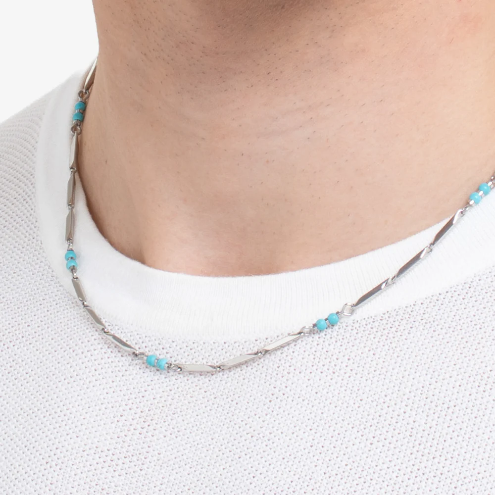 COLLANA UOMO IN ACCIAIO CON PIETRE TURCHESI - Image 2