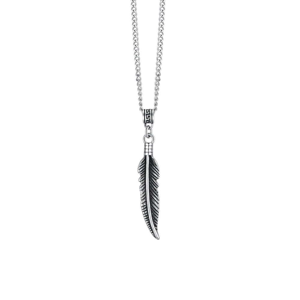 COLLANA UOMO IN ACCIAIO CON PIUMA