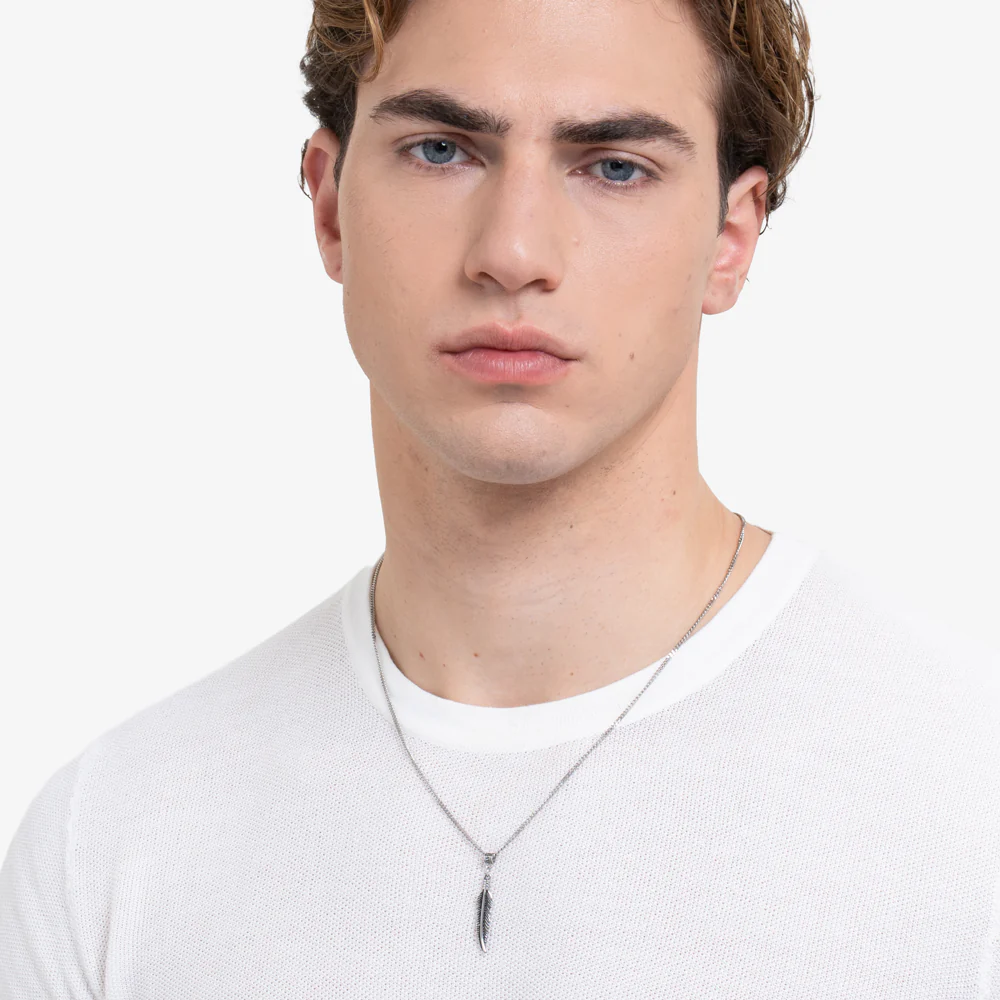 COLLANA UOMO IN ACCIAIO CON PIUMA - Image 3