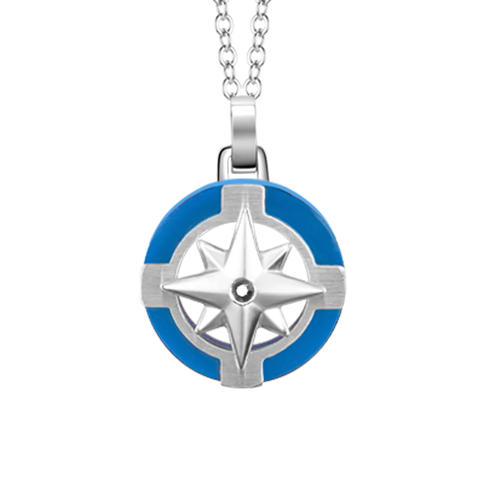 COLLANA UOMO IN ACCIAIO CON ROSA DEI VENTI E DETTAGLIO BLU - Image 4