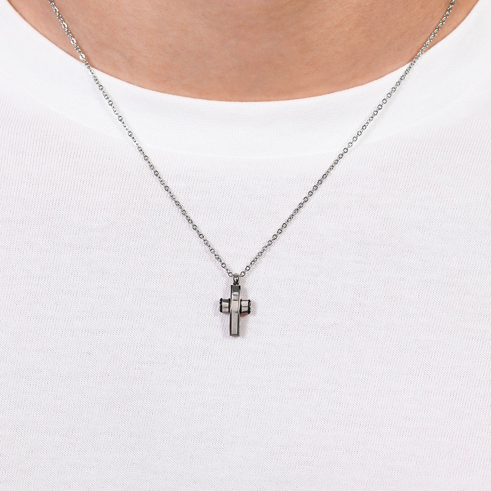 COLLANA UOMO IN ACCIAIO CROCE E ACCIAIO IP BLACK - Image 2
