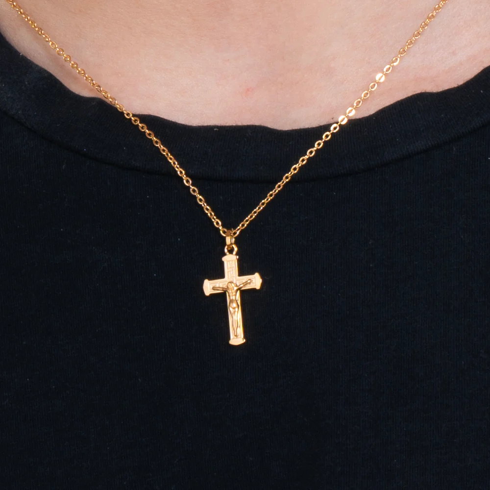COLLANA UOMO IN ACCIAIO E IP GOLD CON CROCIFISSO IP GOLD - Image 2