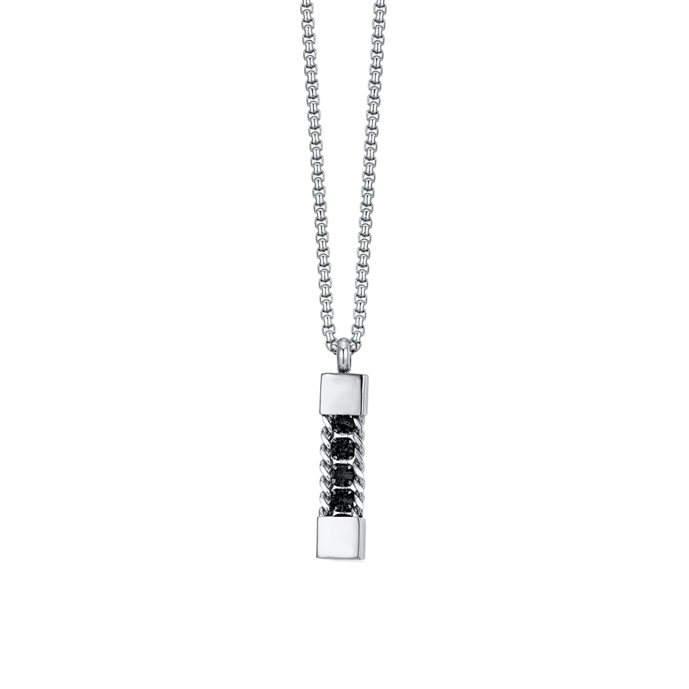 COLLANA UOMO IN ACCIAIO ELEMENTO CON CRISTALLI NERI