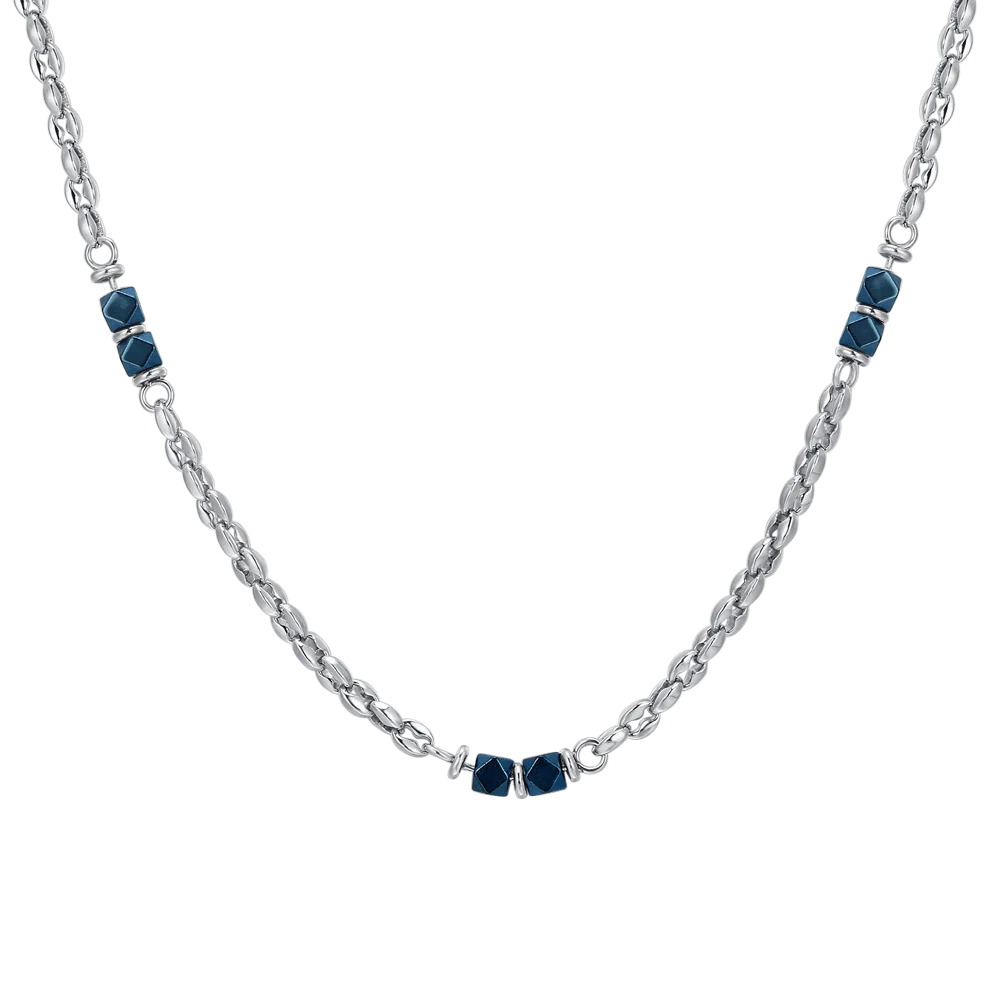 COLLANA UOMO IN ACCIAIO EMATITE BLU
