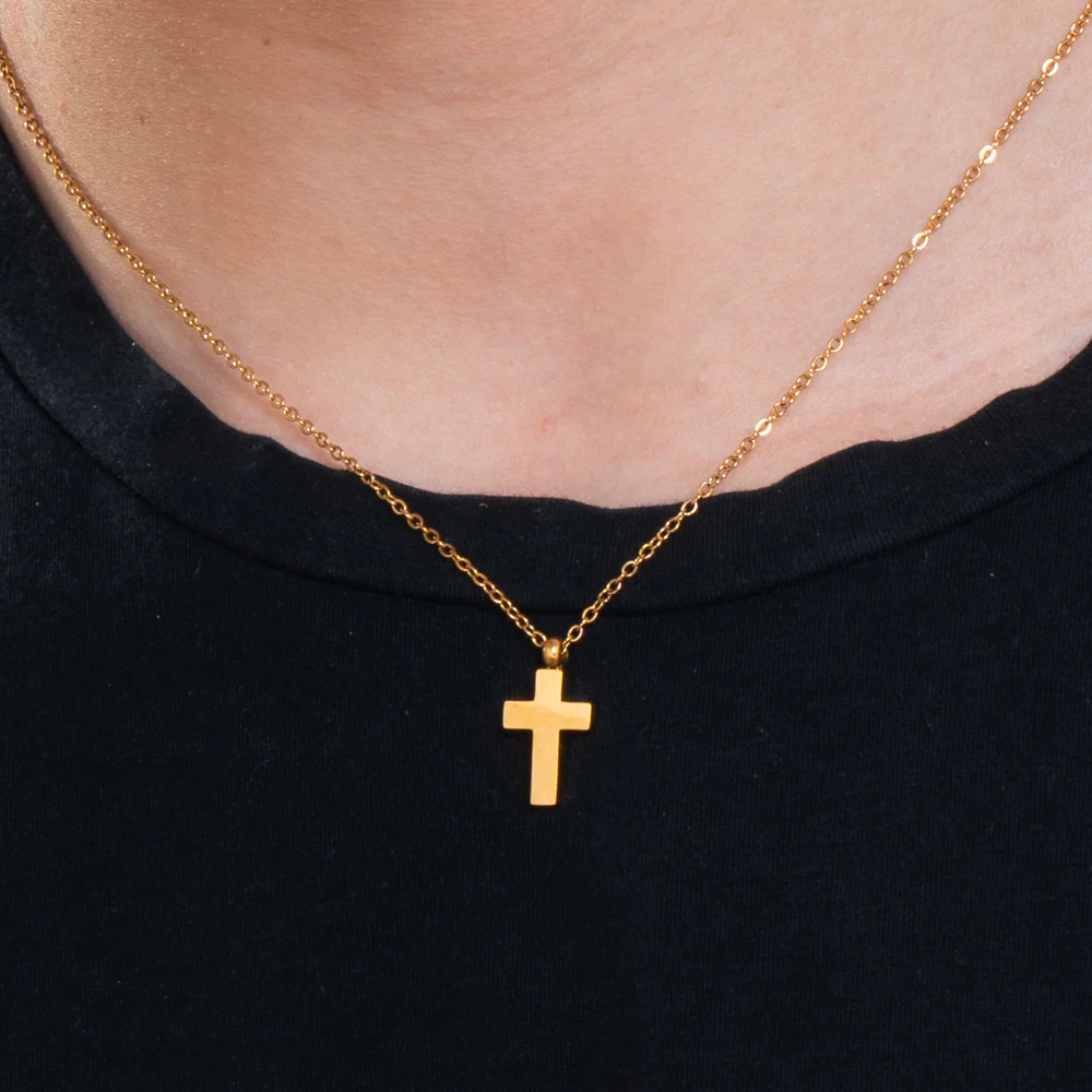 COLLANA UOMO IN ACCIAIO IP GOLD CON CROCE IP GOLD - Image 2