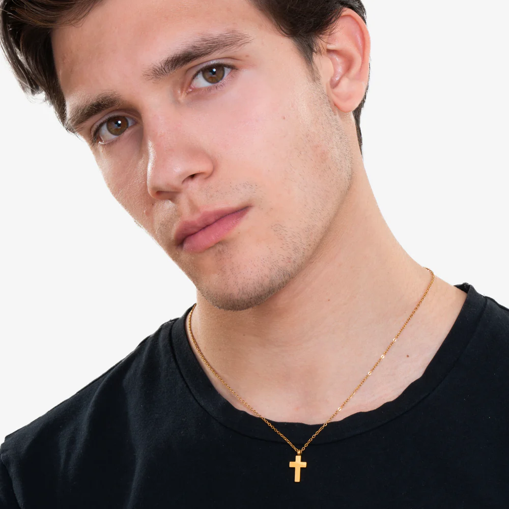 COLLANA UOMO IN ACCIAIO IP GOLD CON CROCE IP GOLD - Image 3