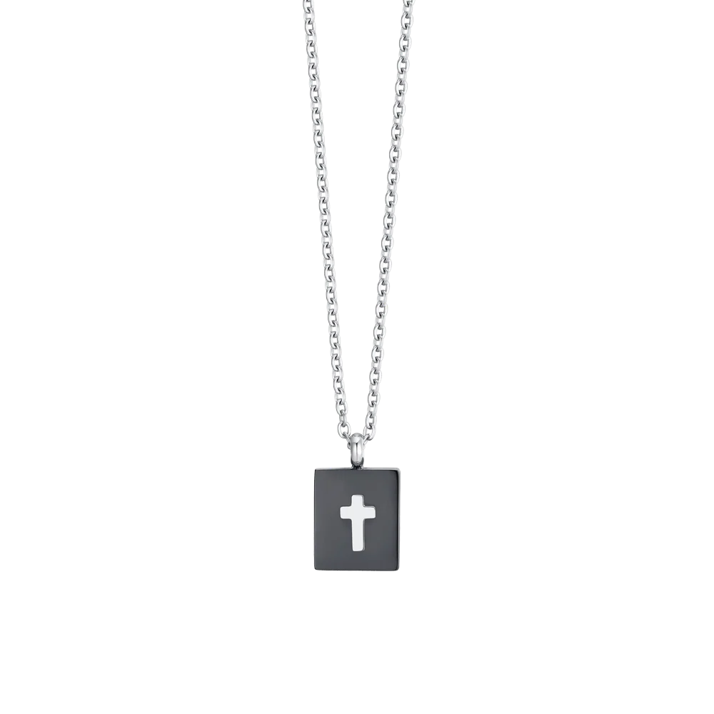 COLLANA UOMO IN ACCIAIO PIASTRA CON CROCE