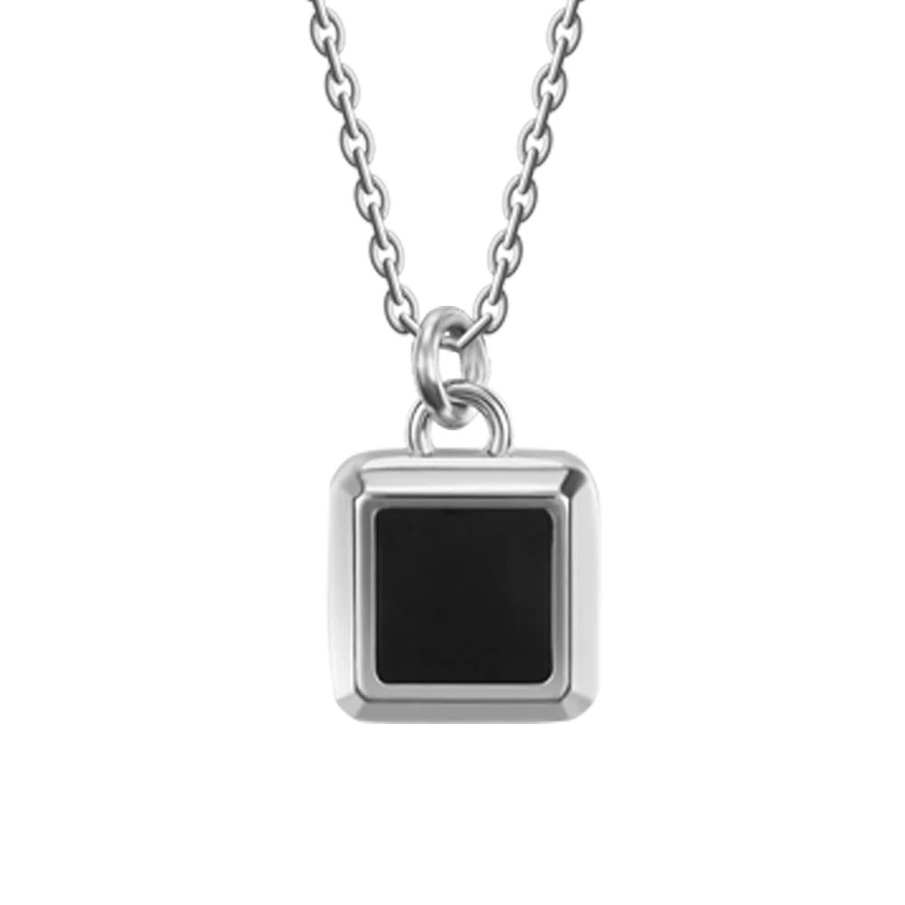 COLLANA UOMO IN ACCIAIO PIASTRA CON SMALTO NERO - Image 4