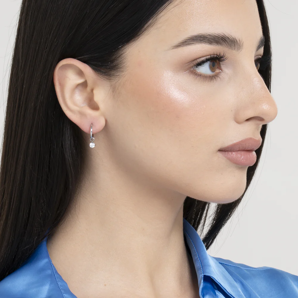 MONO ORECCHINO DONNA IN ACCIAIO CERCHIO CON ZIRCONE BIANCO - Image 3