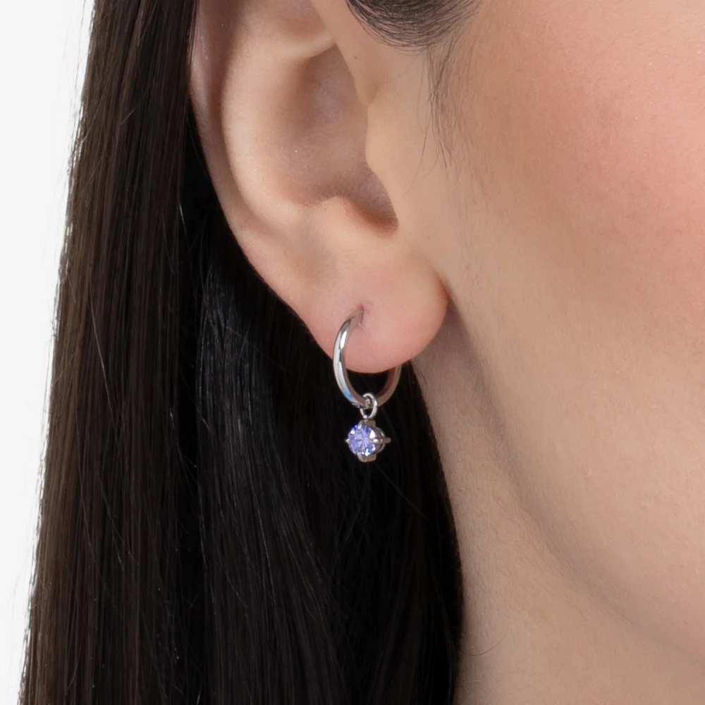 MONO ORECCHINO DONNA IN ACCIAIO CERCHIO CON ZIRCONE VIOLA - Image 2