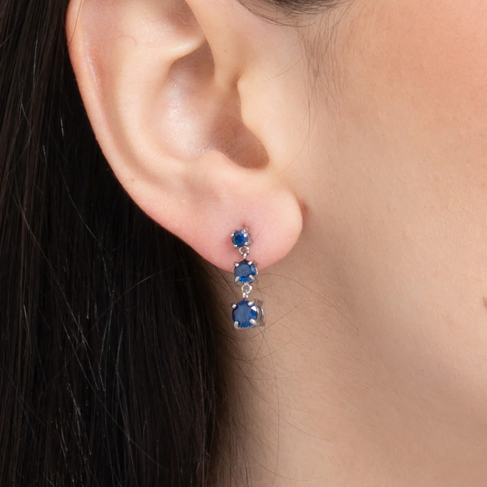 MONO ORECCHINO DONNA IN ACCIAIO CON ZIRCONI BLU - Image 2