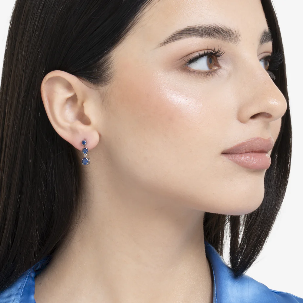 MONO ORECCHINO DONNA IN ACCIAIO CON ZIRCONI BLU - Image 3