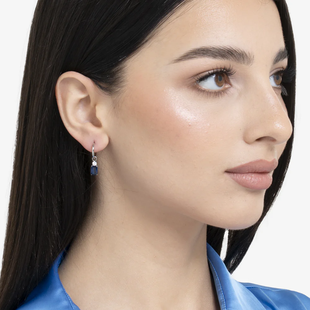 MONO ORECCHINO DONNA IN ACCIAIO CON ZIRCONI BLU E BIANCHI - Image 3