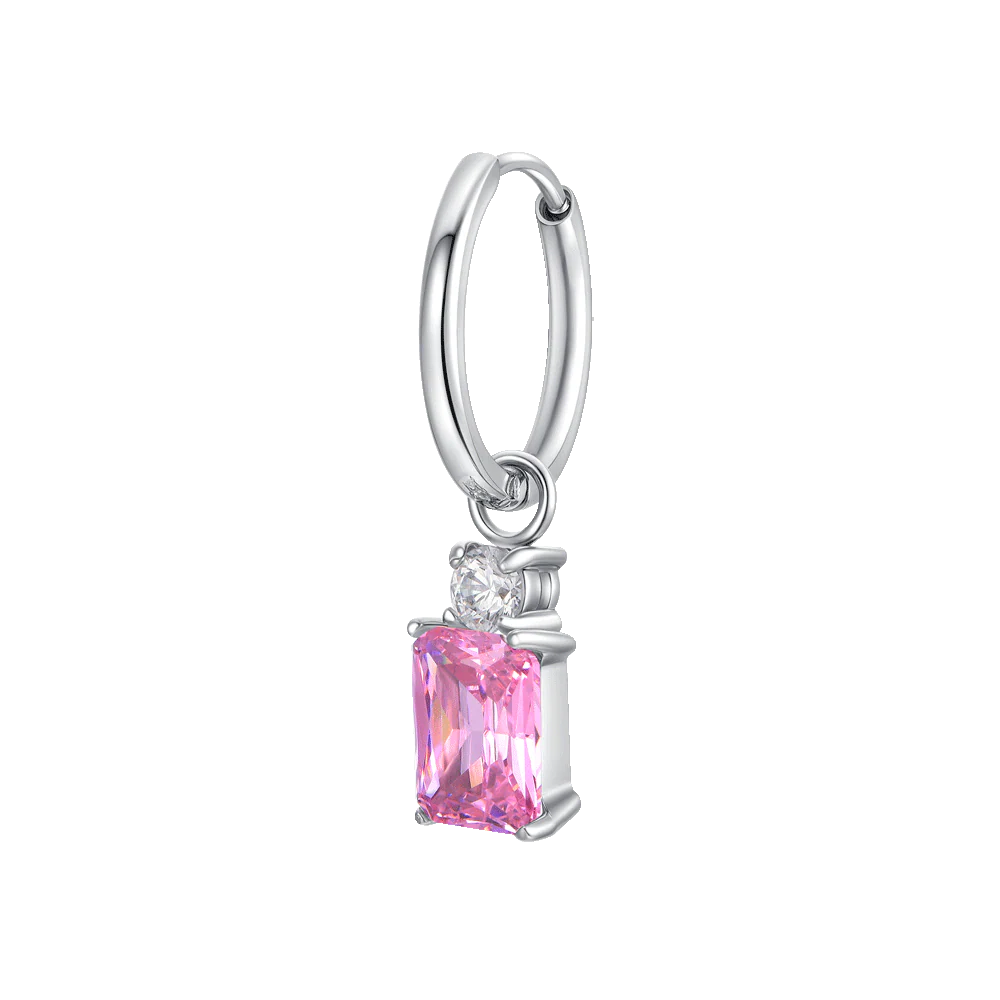 MONO ORECCHINO DONNA IN ACCIAIO CON ZIRCONI ROSA E BIANCHI