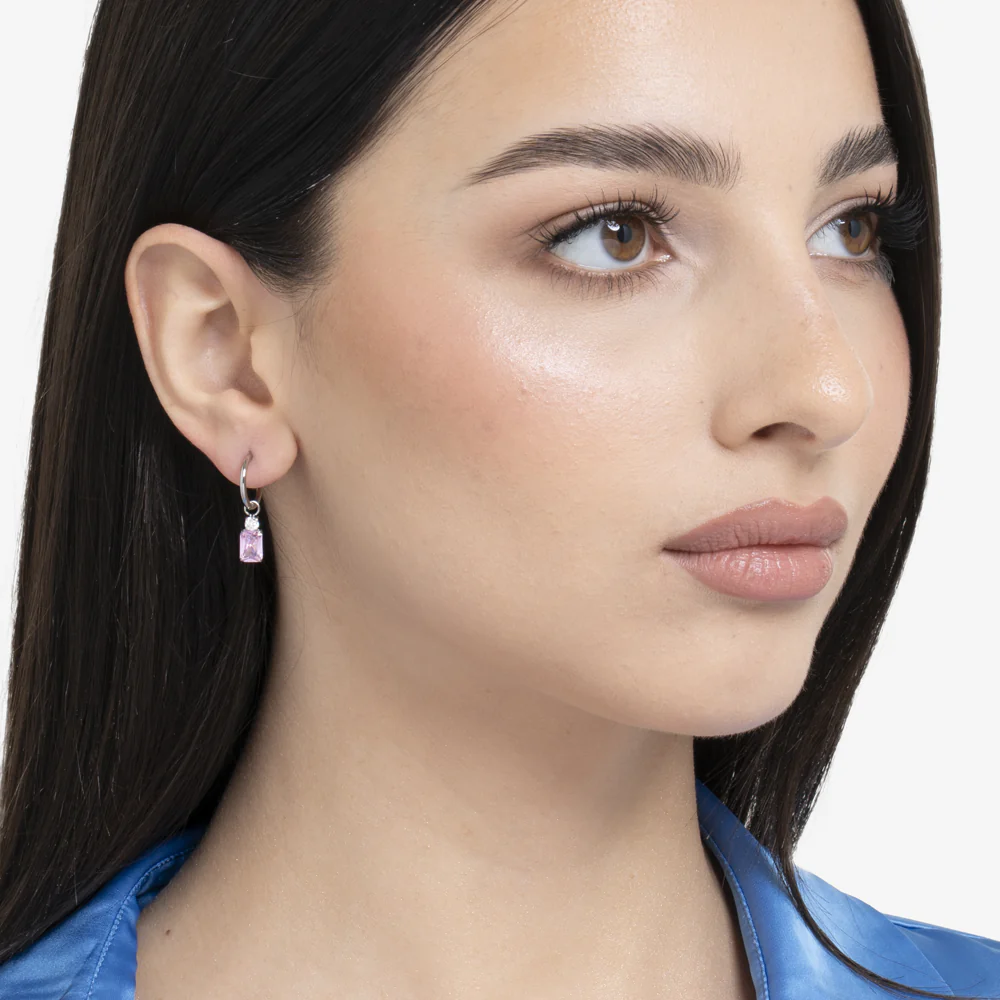 MONO ORECCHINO DONNA IN ACCIAIO CON ZIRCONI ROSA E BIANCHI - Image 3