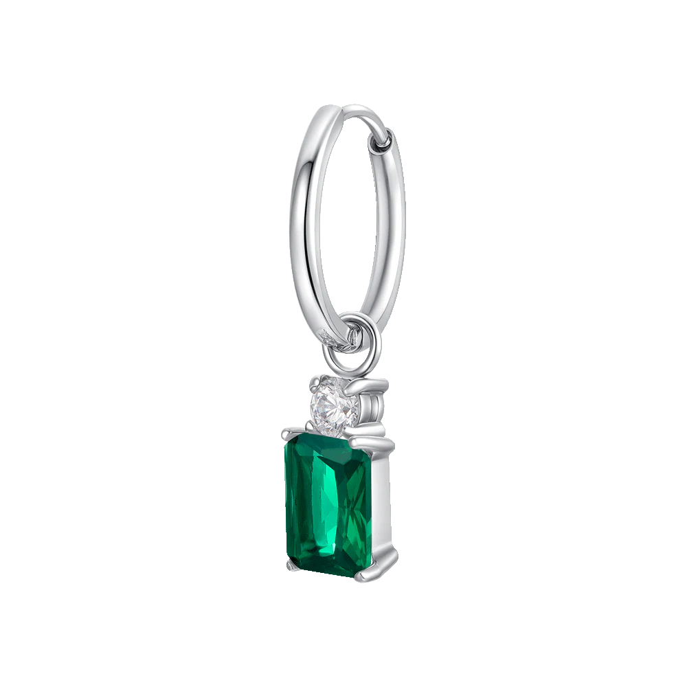 MONO ORECCHINO DONNA IN ACCIAIO CON ZIRCONI VERDE E BIANCHI