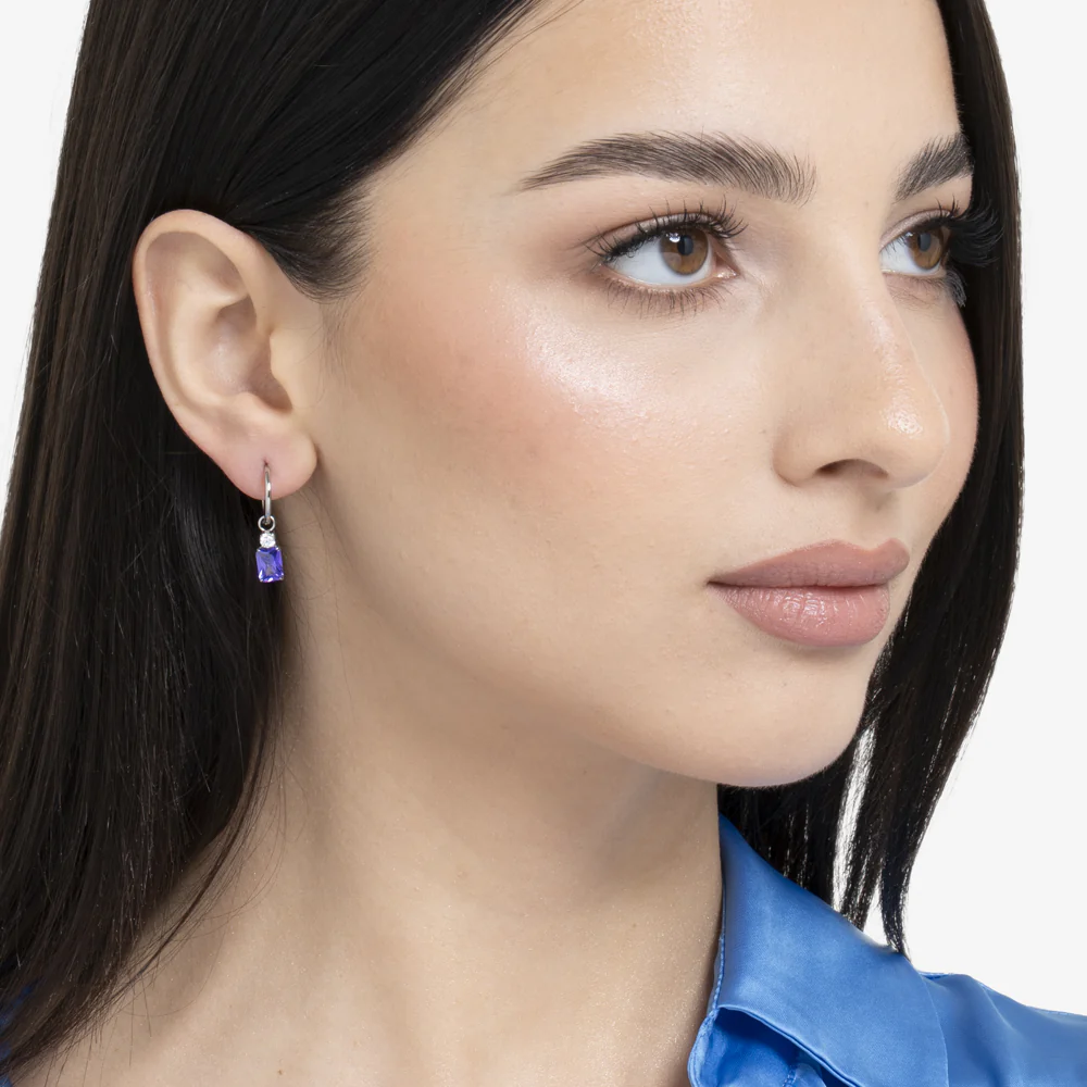 MONO ORECCHINO DONNA IN ACCIAIO CON ZIRCONI VIOLA E BIANCHI - Image 3