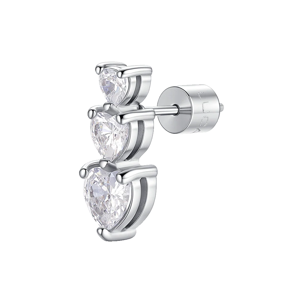 MONO ORECCHINO DONNA IN ACCIAIO CON CUORI CON ZIRCONI BIANCHI
