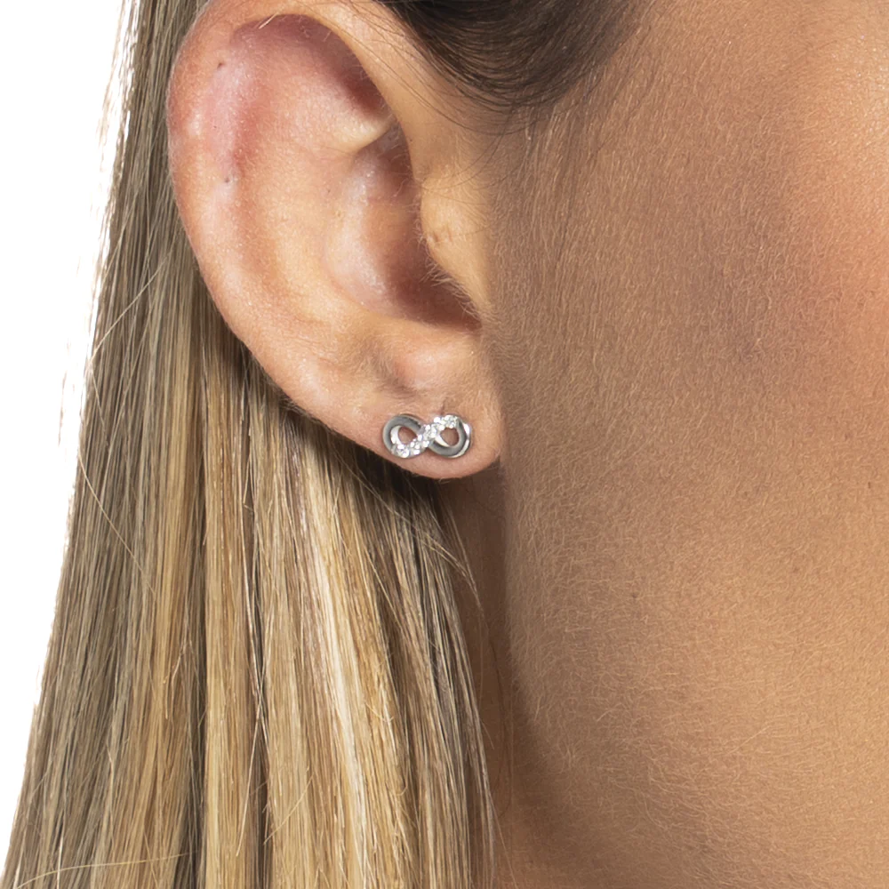 MONO ORECCHINO DONNA IN ACCIAIO CON INFINITO CON PUNTI LUCE ZIRCONE BIANCO - Image 2