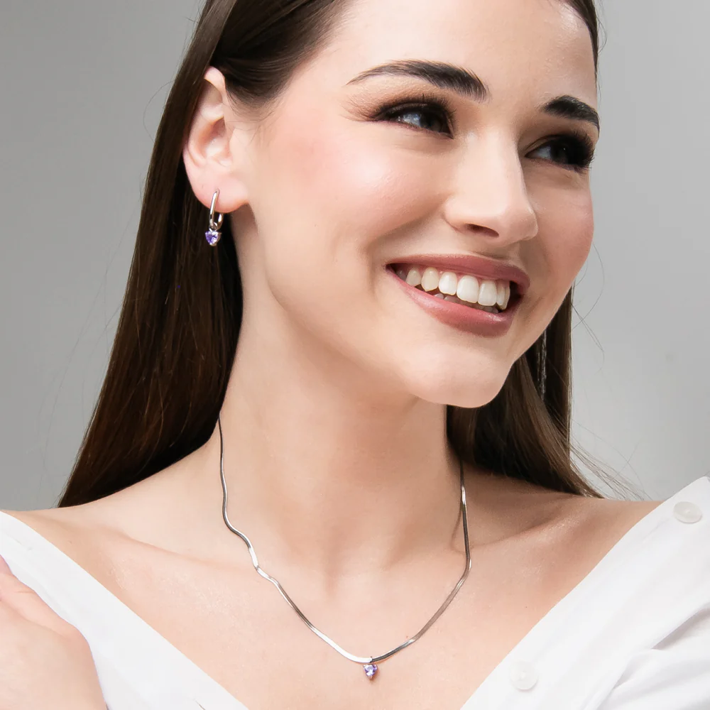 MONO ORECCHINO DONNA IN ACCIAIO CON ZIRCONE VIOLA - Image 2