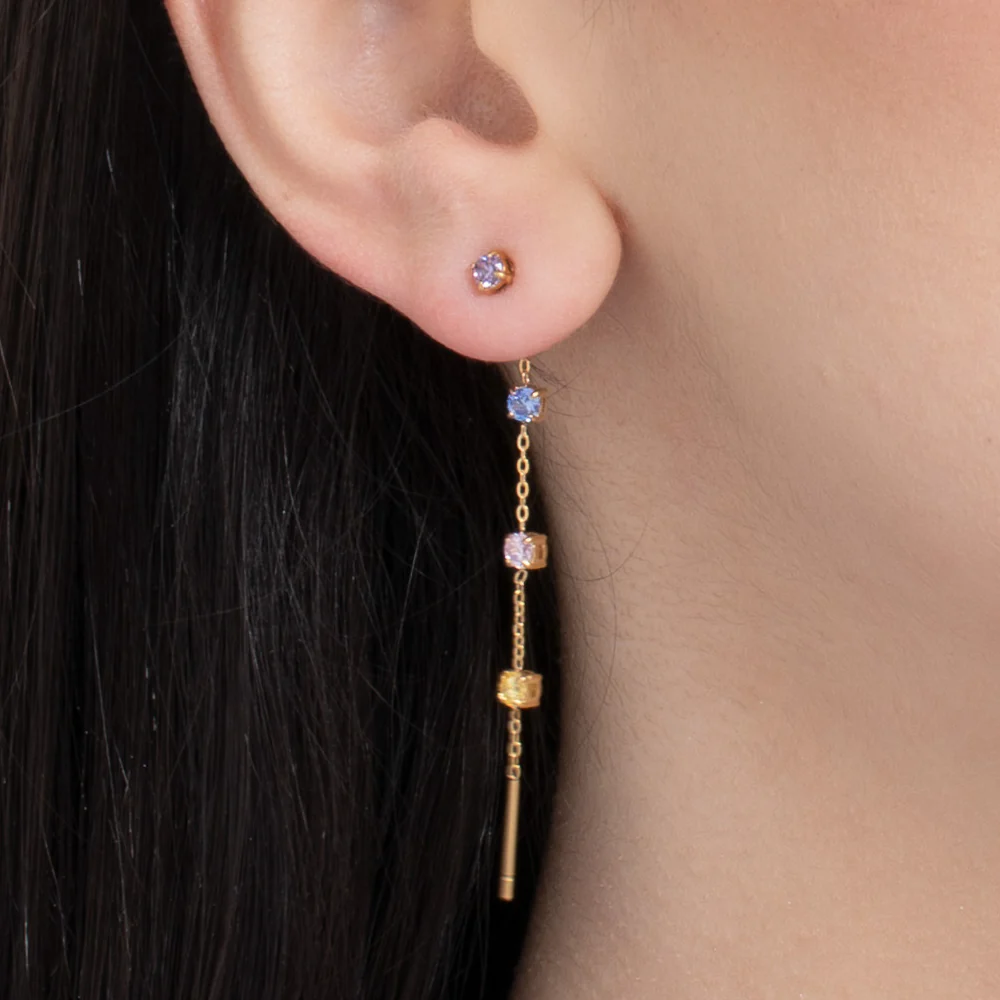 MONO ORECCHINO DONNA IN ACCIAIO IP GOLD CON CRISTALLI MULTICOLOR - Image 2