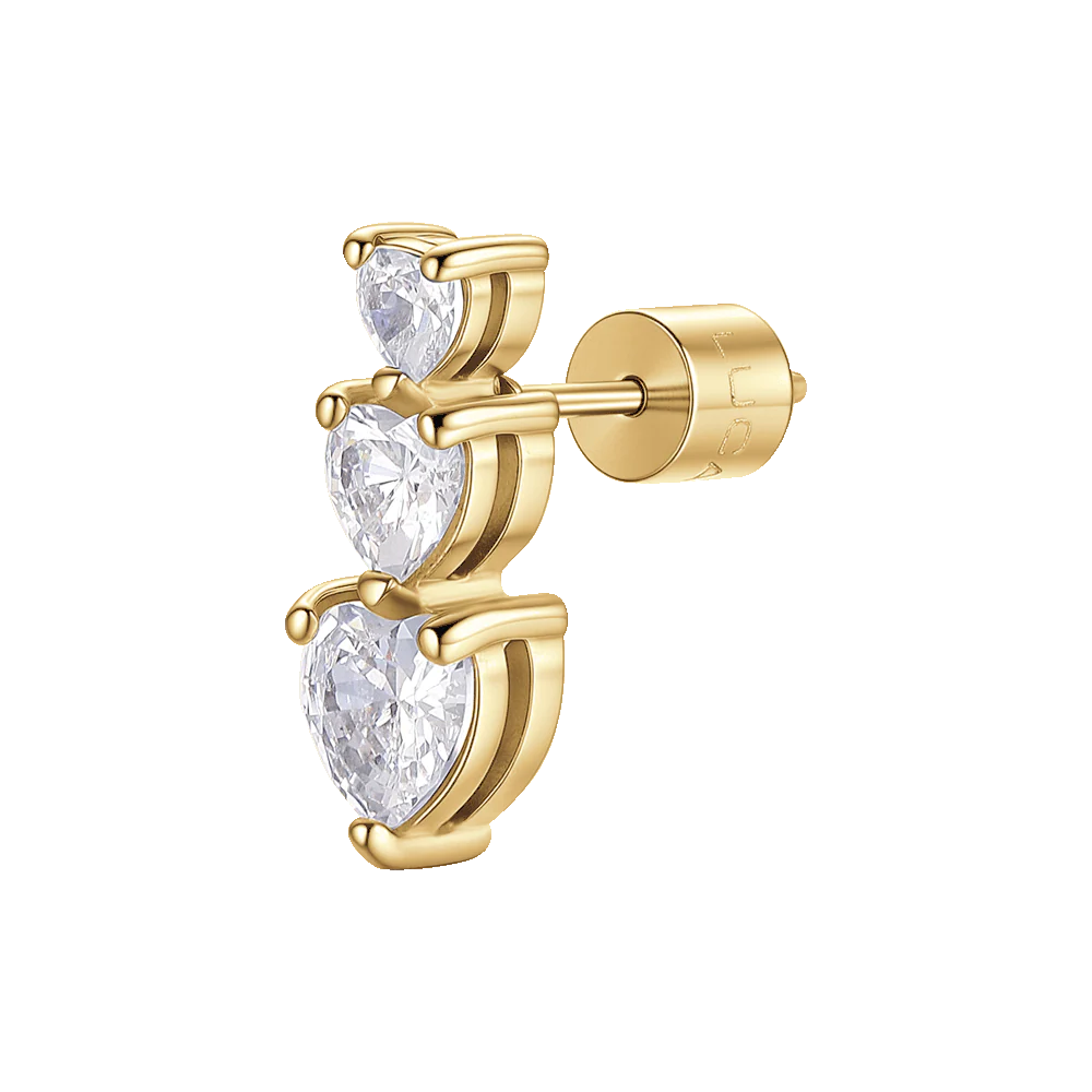 MONO ORECCHINO DONNA IN ACCIAIO IP GOLD CON CUORI CON ZIRCONI BIANCHI