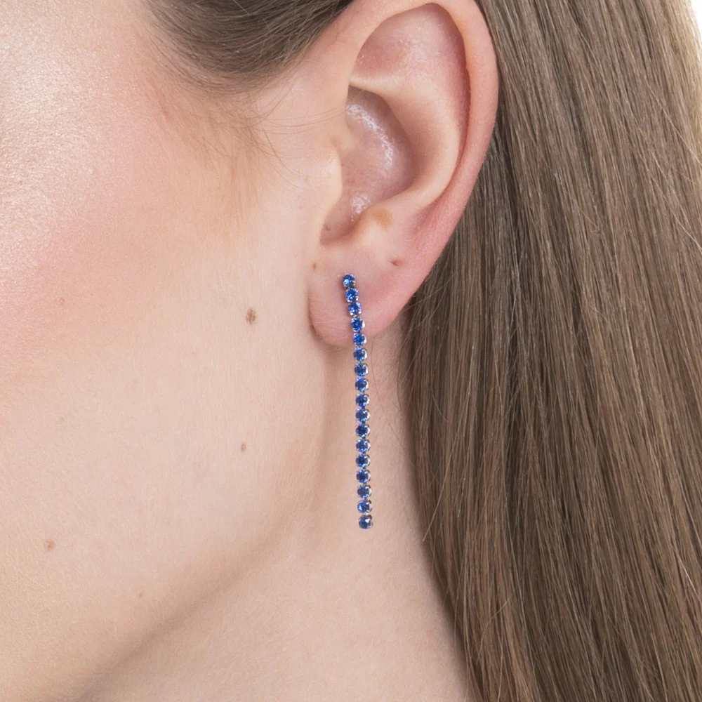 MONO ORECCHINO TENNIS DONNA IN ACCIAIO CON ZIRCONI BLU - Image 2