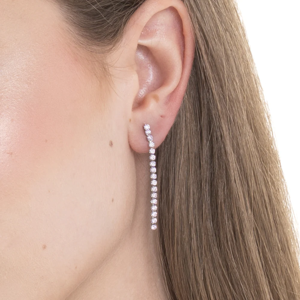 MONO ORECCHINO TENNIS DONNA IN ACCIAIO CON ZIRCONI ROSA - Image 2