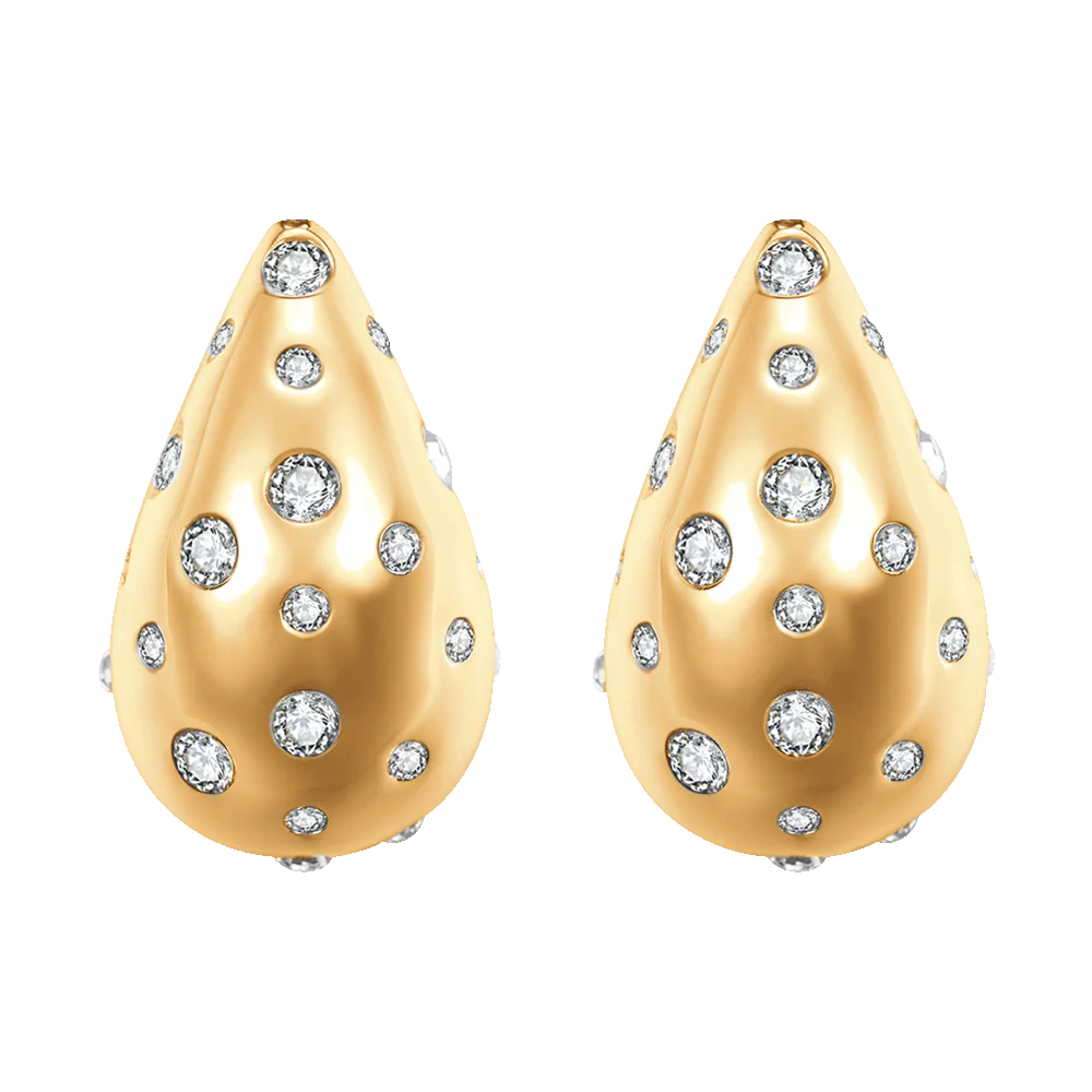 ORECCHINI DONNA GOCCIA IN ACCIAIO E IP GOLD CON CRISTALLI BIANCHI