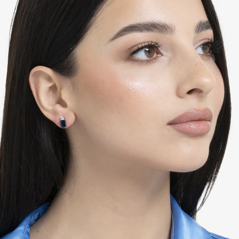 ORECCHINI DONNA IN ACCIAIO CON ZIRCONI BLU E BIANCHI - Image 3