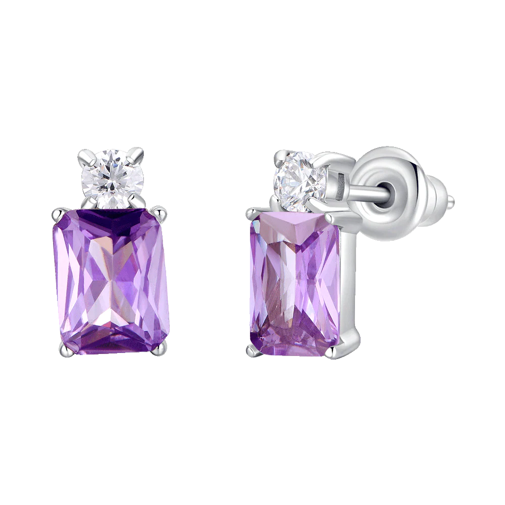 ORECCHINI DONNA IN ACCIAIO CON ZIRCONI VIOLA E BIANCHI