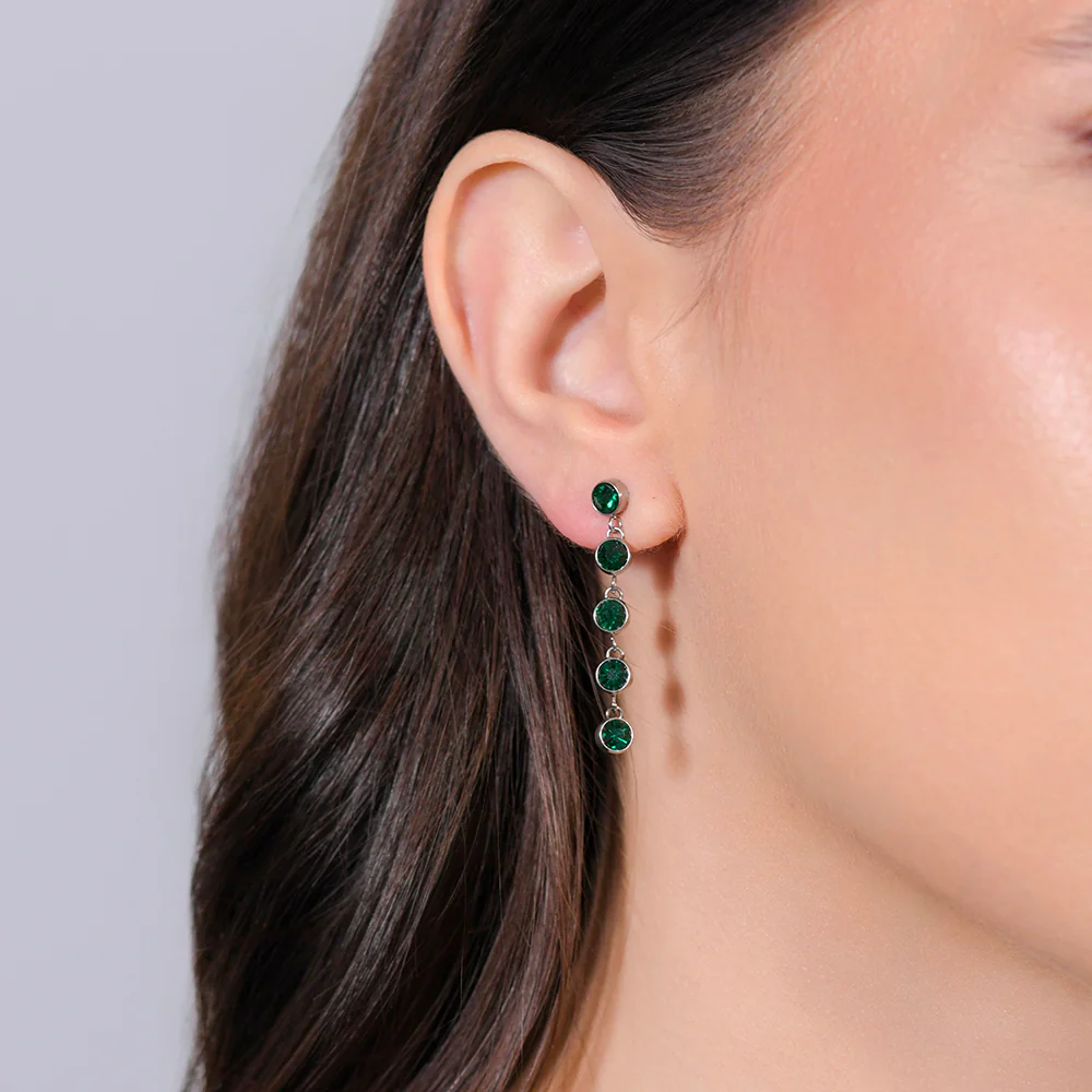 ORECCHINI DONNA IN ACCIAIO CRISTALLI VERDE - Image 2