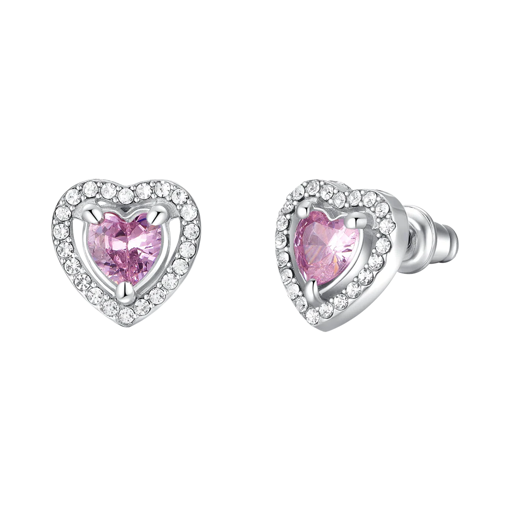 ORECCHINI DONNA IN ACCIAIO CUORE ZIRCONE ROSA
