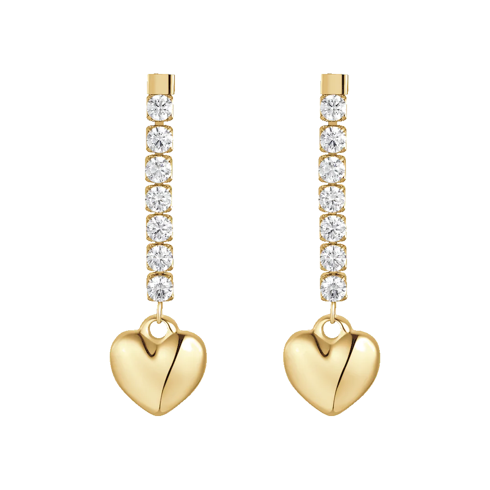 ORECCHINI DONNA IN ACCIAIO IP GOLD CON CUORE E ZIRCONI BIANCHI