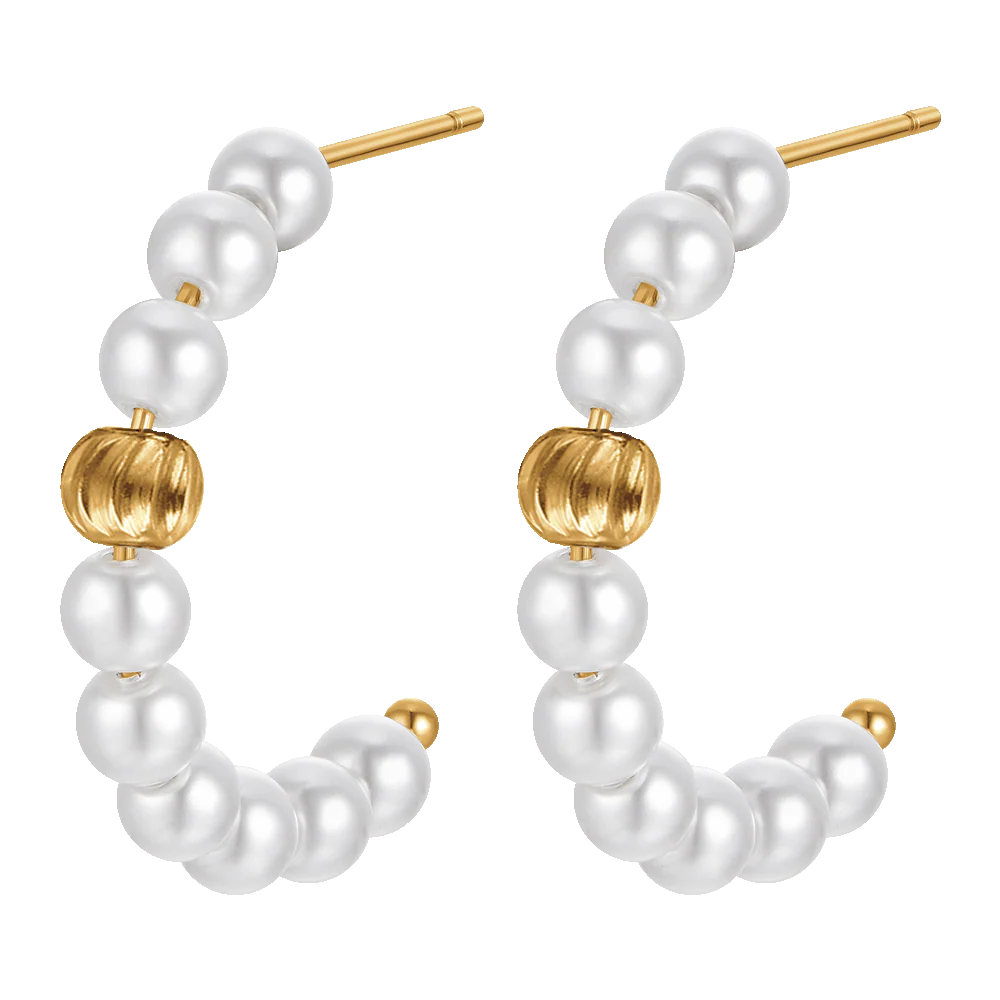 ORECCHINI DONNA IN ACCIAIO IP GOLD CON PERLE ED ELEMENTI IN ACCIAIO