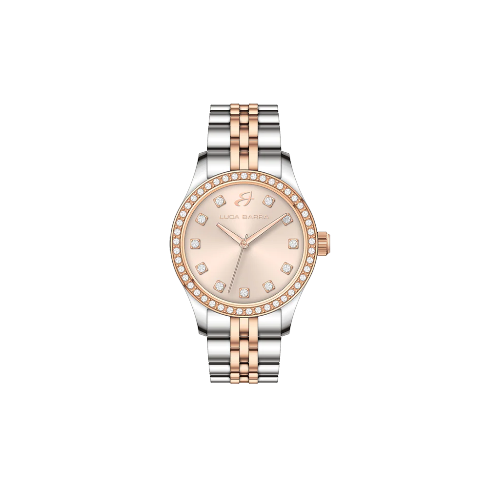 OROLOGIO DONNA IN ACCIAIO CON QUADRANTE IP ROSE E GHIERA CON CRISTALLI BIANCHI