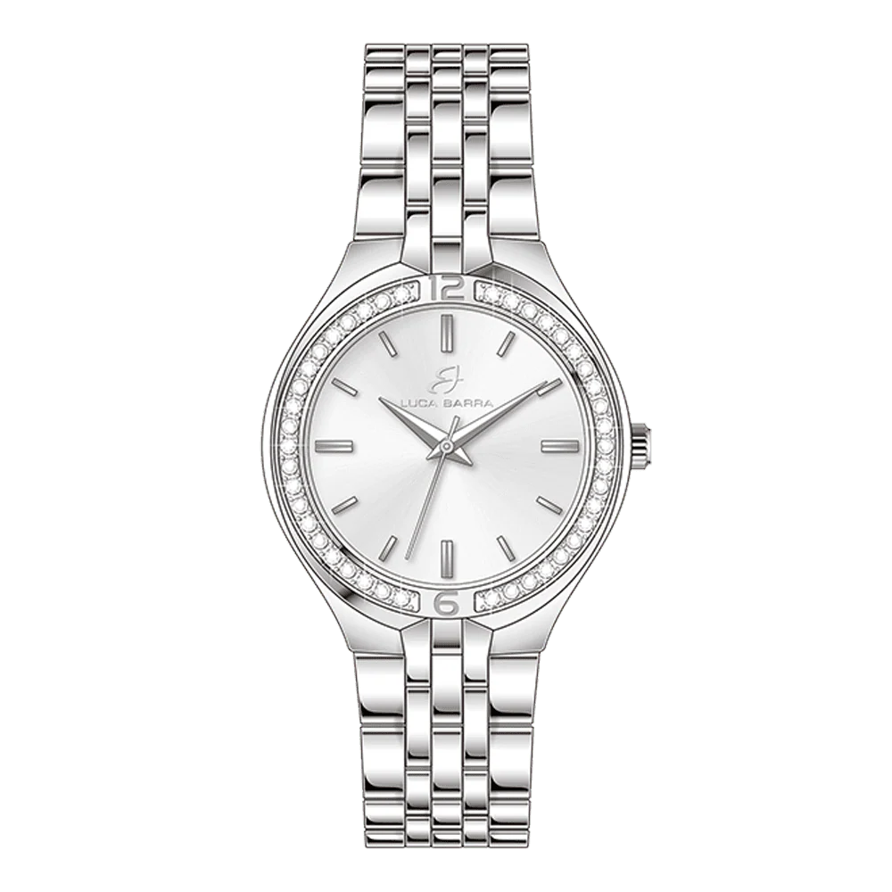 OROLOGIO DONNA IN ACCIAIO GHIERA CRISTALLI BIANCHI