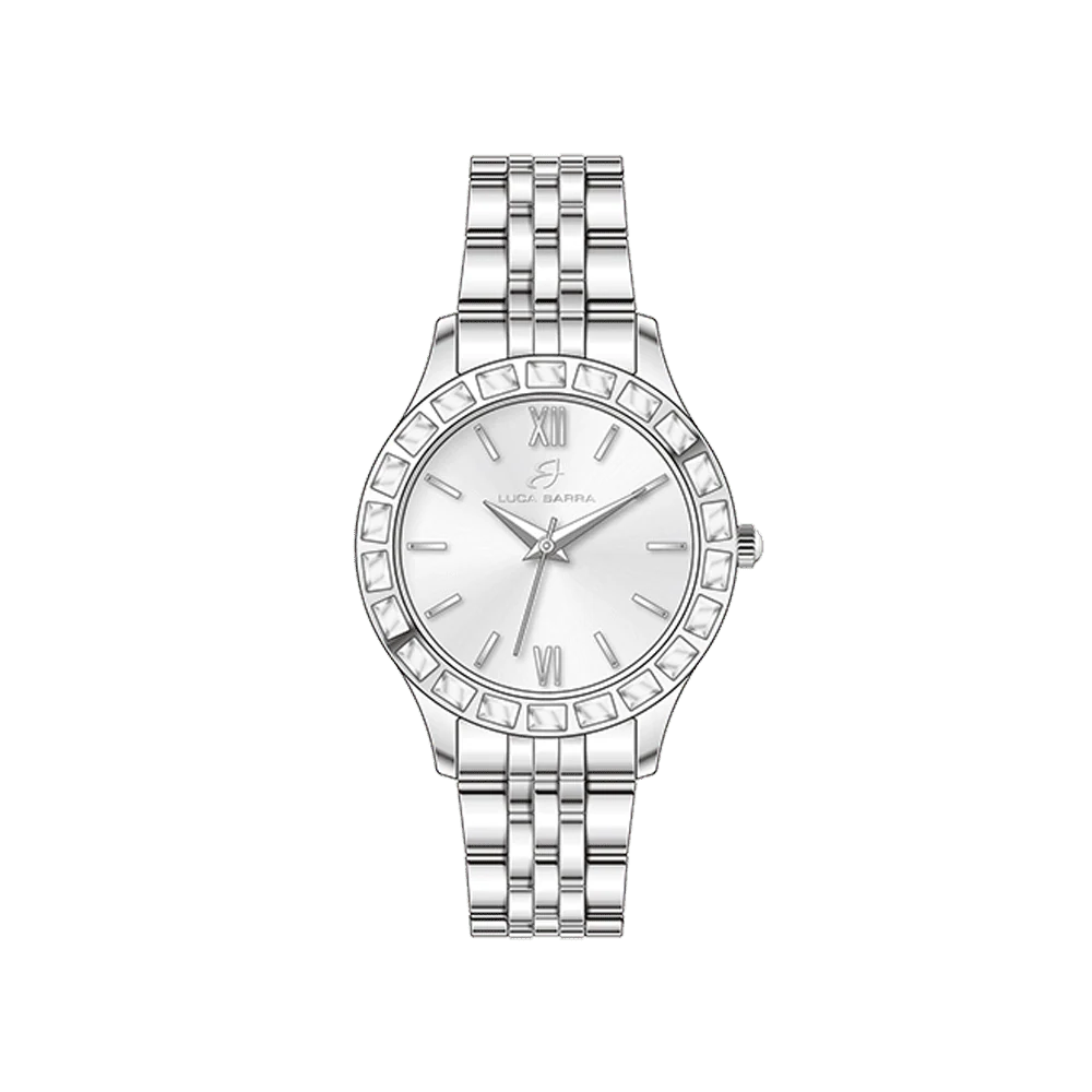 OROLOGIO DONNA IN ACCIAIO GHIERA CRISTALLI BIANCHI