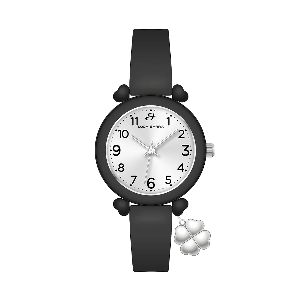 OROLOGIO DONNA NERO CON CHARM QUADRIFOGLIO