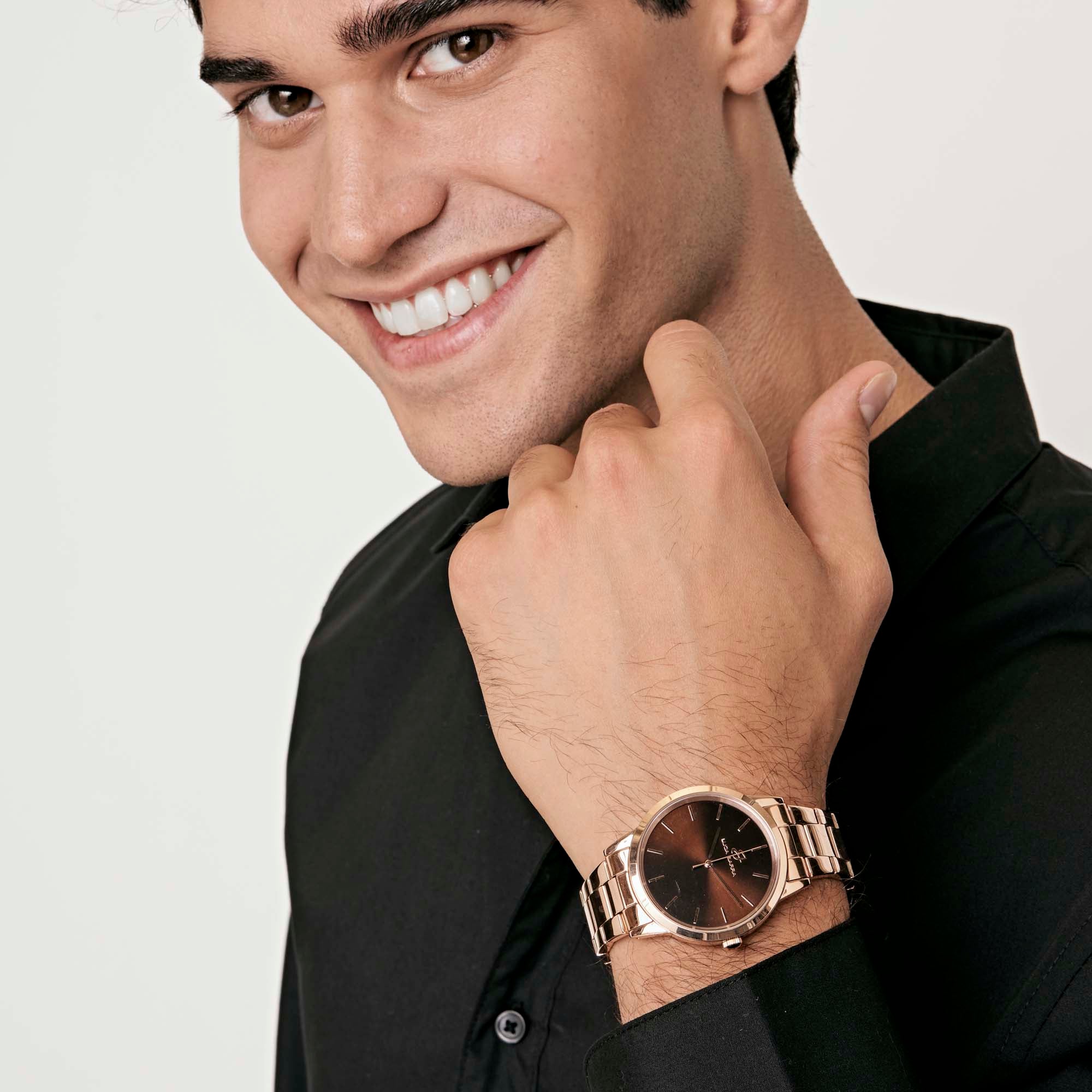 OROLOGIO IN ACCIAIO IP ROSE CON QUADRANTE MARRONE, BRACCIALE IP ROSE - Image 3