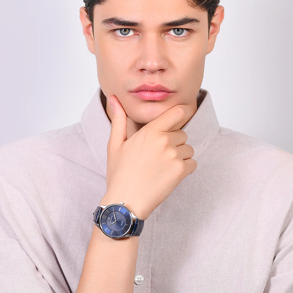 OROLOGIO UOMO IN ACCIAIO CINTURINO PELLE BLU - Image 3