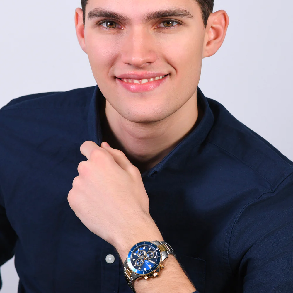 OROLOGIO UOMO IN ACCIAIO E IP GOLD CON QUADRANTE BLU - Image 3
