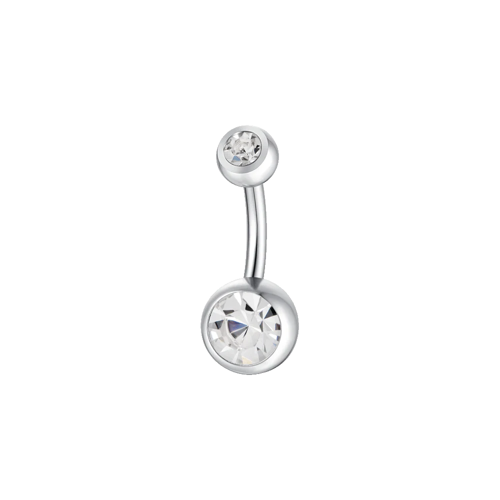 PIERCING OMBELICO DONNA IN ACCIAIO CON SFERICA ZIRCONI BIANCHI