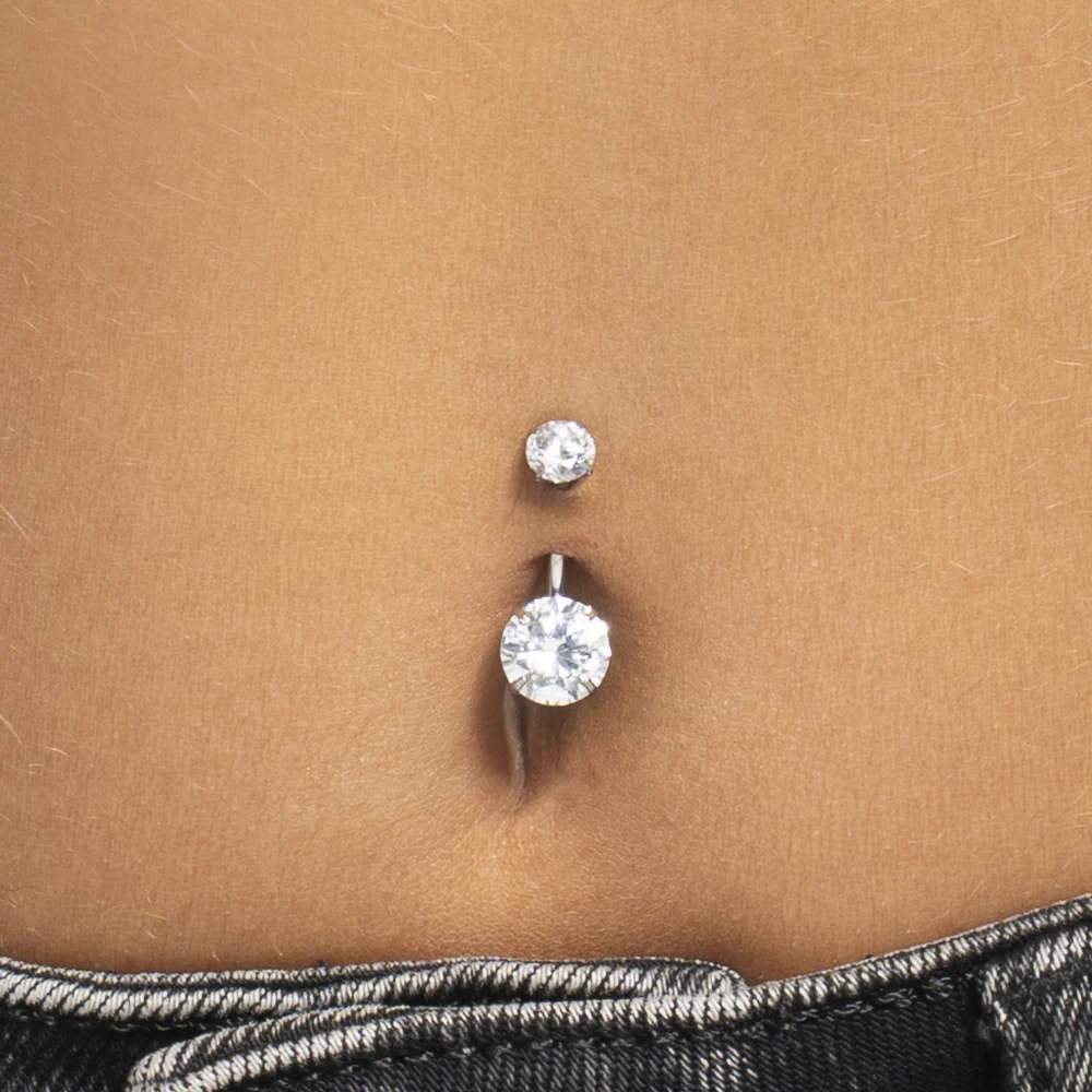 PIERCING OMBELICO DONNA IN ACCIAIO CON ZIRCONI BIANCHI - Image 2