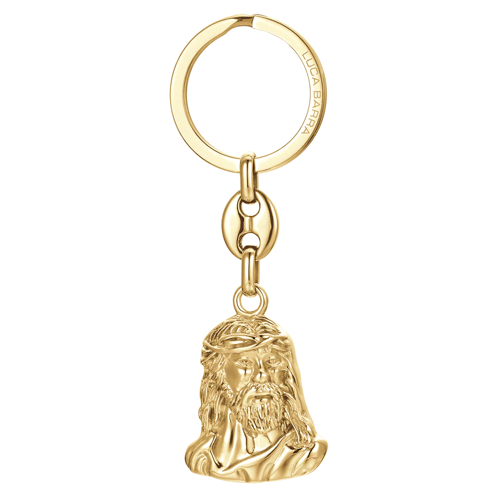 PORTACHIAVI UOMO IN ACCIAIO IP GOLD VOLTO SANTO